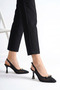 Remes Mesh Stoned Bowknot Thin Heel Women's Evening Dress Heeled Shoes Black Glitter - 4