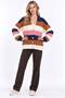 Women's Striped Color-Blocked Buttoned V-Neck Knitwear Cardigan - 6