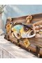 3D Embossed Fish Figured Wooden Wall Key Holder Rustic Hanger with 3 Double Hooks 30X12 cm - 3