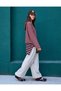 Women's plum/pink striped crew neck long sleeve oversized soft knit textured blouse - 2
