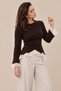 Women's Romantic Curved Cut Knitwear Sweater with Lace Detail on Sleeves and Hem - 2