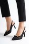 Remes Mesh Stoned Bowknot Thin Heel Women's Evening Dress Heeled Shoes Black Glitter - 5