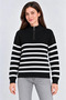 High neck half zippered striped thessaloniki knitwear sweater - black - 2