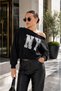 Women's Printed Stone Detailed Boat Neck Sweatshirt Cty-Şml-265141