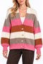Women's Striped Color-Blocked Buttoned V-Neck Knitwear Cardigan - 3