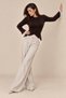 Women's Romantic Curved Cut Knitwear Sweater with Lace Detail on Sleeves and Hem - 5