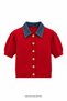 Denim Collared Red Knitwear Cardigan