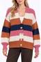 Women's Striped Color-Blocked Buttoned V-Neck Knitwear Cardigan - 2