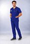 (E-Flex) Saks Blue Lycra Men's Non-Ironing Fake Sleeve Nurse and Doctor Uniform Set Scrubs Hospital Uniform - 4