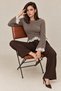 Women's Romantic Curved Cut Knitwear Sweater with Lace Detail on Sleeves and Hem - 2