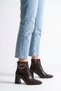 Reyas Side Shaped Buckle Women's Heeled Boots Brown Leather