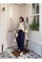 Premium Puff Scuba Waist Elastic Pocketed Carrot Cut Trousers with Stitching Detail Dark Blue - 2
