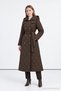 Quilted Mobile Hooded Belted Double-Breasted Brown Coat 14228