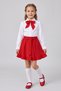 Girl's Red Scarf Long Sleeve Lace Shirt Pocket Skirt April 23 October 29 Show Outfit - 2