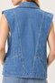 Women's Polo Collar Pocket Cotton Ice Blue Denim Vest - 6