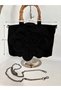 Liora Women's Suede Handbag with 3D Flower Detail, Bamboo Handle and Detachable Chain Strap - 2