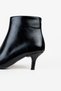Women's Black Wrinkled Leather Pointed Toe 6.5 cm Kitten Heel Side Zipper Ankle Boots - 7