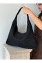 Women's Suede Zakkum Model Casual Shoulder Bag with Knitted Detail
