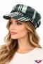 Plaid Patterned Cashmere Captain's Cap Hat with Chain Detail Stylish Design Brimmed Elasticated Back Autumn Winter Painter's Sailor Hat