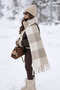 Women's Winter Plaid Patterned Boucle Shawl Scarf - 8