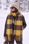 Women's Winter Plaid Patterned Boucle Shawl Scarf