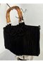 Riva Women's Suede Handbag with Tassels, 3D Flower Detail, Bamboo Handle, Detachable Chain Strap - 3