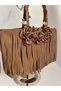 Riva Women's Suede Handbag with Tassels, 3D Flower Detail, Bamboo Handle, Detachable Chain Strap - 3