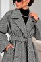 Women's Herringbone Patterned Belted Long Cashmere Coat Model - 3
