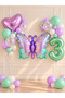 Party 3 Years Old Butterfly Themed Birthday Balloon Set Lilac Green Party Decoration Set with Heart and Number Foil Balloons
