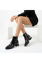 Women's Black Pointed-Toe Thick Galvanized Heeled Boots with Stylish Buckle and Rubber Detail, Comfortable and Stylish - 7