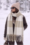 Women's Winter Plaid Patterned Boucle Shawl Scarf - 4