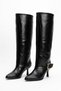 Ramser Side Buckle, Toe Stitched, Long Women's Heeled Boots, Black Leather - 4