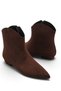 Women's Brown Suede Pointed Short Heeled Boots - 5