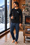 Cotton Soft Touch Şardonlu Black Long Sleeve Men's Pajama Set - 2
