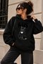 Women's Oversize Sweatshirt Hooded Cat Printed No Means No Black Graphic Printed Kangaroo Pocket Casual Sweatshirt