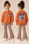 Girl's Heart Printed Leopard Patterned Top and Bottom Set