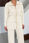 Oversize Zippered Lace-Up Waist Polo Collar Modal Women's Set 1196 Ecru - Premium Series - 3
