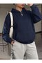 Large Size 3 Threaded Threaded Sweatshirt Navy Blue Oversize Unisex Hoodie - 2