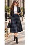 Black Color White Plaid Striped 76 cm Length Half Flared Skirt with Elastic Waist
