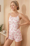 Women's Pink Candy Patterned Thin Rope Strap Shorts Pajama Set Home Wear Sleep Set - 3