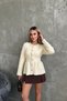 Women's Angora Knitwear Premium Cardigan Buttoned Round Neck Ruffled Peplum