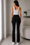Women's Black High Waist Slimming Ribbed Stitching Flared Pants - 2