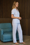 Women's Blue Loose Fit V-Neck Knitted Pajama Set - 5