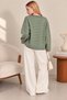 Women's Green Smoked Oversize Striped Knit Sweater - 3