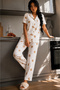 Women's Off-White Textured Fabric Collared Pajama Set - 5