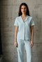 Women's Aqua Green Gingham Patterned Short Sleeve Buttoned Shirt Collar Pants Cotton Pajamas Set - 2