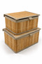Bamboo Lid Lined Rectangular 2-Piece Small Size Storage Box and Organizer Set - Bohemian, Basket, Düze - 2