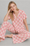 Women's Pink Short Sleeve Relaxed Fit Pajama Set - 3