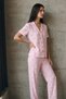 Women's Pink Striped Bow Patterned Short Sleeve Buttoned Shirt Collar Trousered Pajama Set - 4