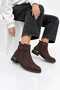 8380 Liverpool Genuine Leather Low Heel Buckle Band Detailed Zippered Daily Comfortable Women's Boots Real Leather Nubuck Brown - 3